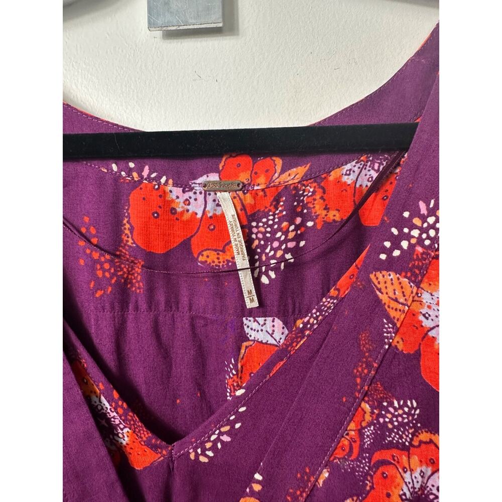 Free People SZ M Tuscan Dreams Tunic Floral Printed Blouse Plum Purple Boho C11 - Picture 3 of 8